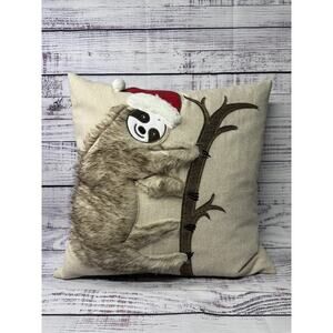 CHRISTMAS SLOTH-FEATHER THROW PILLOW Multi Fabric MINT CONDITION!